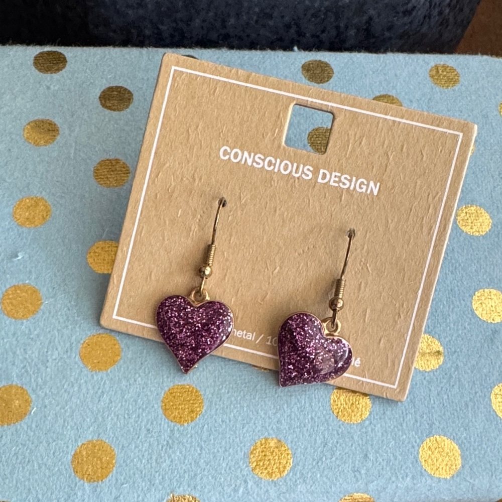 Purple Sparkle Heart Earrings